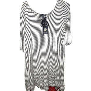 Dress 2X P2P 20" Black White Nautical Criss Cross Tie Polyester Spandex RUNS SM